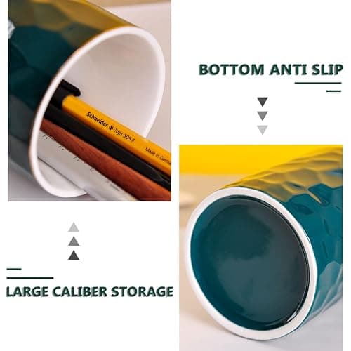 WHJY Ceramic White Pencil Cup, Makeup brushes Holder, Gold Pen Holder for Desk Cute Small Boho Brush Holder, Modern Geometry Design Pen Holder thumbnail 4