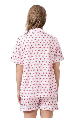 Womens Pajamas Set Button Down 2 Piece Cute Monkey Bunny Y2k Preppy Heart Pjs Sets Lounge Comfy Sleepwear thumbnail 6