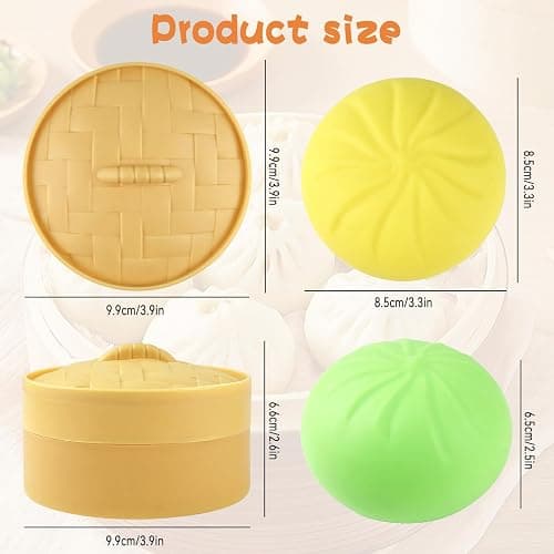 4 Packs Colorful Dumpling Stress Balls Fidget Toys Adults, Squeeze Dough Ball Stress Relief Hand Toys, Bun with Food Steamer Stretchy Easter Basket Stuffers Easter Gifts thumbnail 3