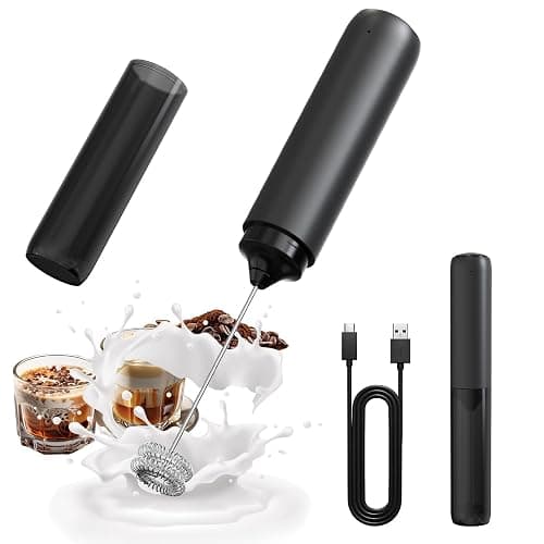 CIRCLE JOY Rechargeable Milk Frother Hanheld, Dual Spring Whisk Electric Coffee Frother, Portable Hand Frother Wand Drink Mixer for Matcha Lattes Cappuccino, Kitchen Gifts, Black - Image 1