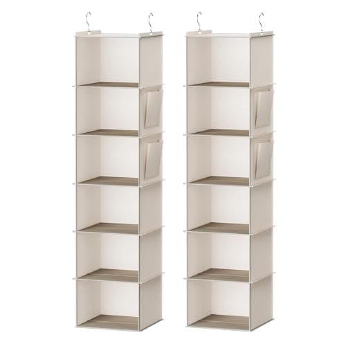 YOUDENOVA Hanging Closet Organizer, 6-Shelf Closet Hanging Storage Shelves, 2 Packs, Beige - Image 1