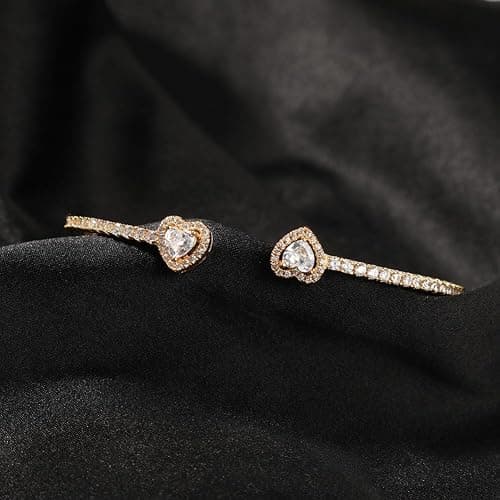 ZqlDDayUP Womens Cute Love Heart Open Cuff Bangle Bracelet 18K Gold Silver Plated Cubic Zirconia Bangle Bracelet, Heart Cuff Bracelet Hip Hop Jewelry Gift for Women thumbnail 3