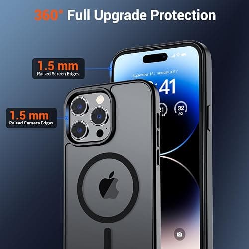 SUPFINE Magnetic for iPhone 14 Pro Max Case (Compatible with MagSafe) (Military Grade Drop Protection) Translucent Matte Shockproof Phone Cover,Black thumbnail 4