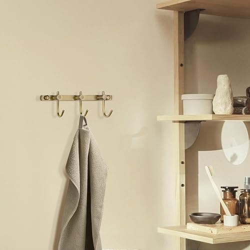 WINCASE Antique Brass Towel Hook Rack, Brushed Wall Hooks with 3 Hooks - Rustic Bath Coat Hook Holders thumbnail 2