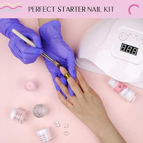 Saviland Acrylic Nail Starter Kit: Clear Pink Nude Acrylic Powder & Liquid, Brush, Files, Forms, Press On Nails, Home Practice Set thumbnail 4