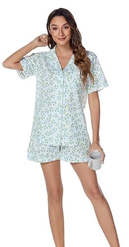 LUBOT 100% Cotton Pajamas for Women 2 Piece PJ Set Woven Poplin Ladies Button Down Short Sleeve Summer Sleepwear S-XXL thumbnail 5