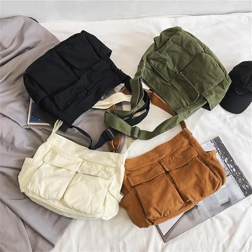 KlaOYer Canvas Messenger Bag Large Hobo Bag Crossbody Shoulder Bag Tote Bag with Pocket for Women and Men thumbnail 3
