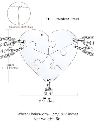 Supcare 2/3/4 Personalized Heart Puzzle Necklaces for Couples Friends Family Bff Custom Jewelry Gifts for Birthday Christmas Mothers Day Anniversary (with Jewelry Gift Box) thumbnail 9