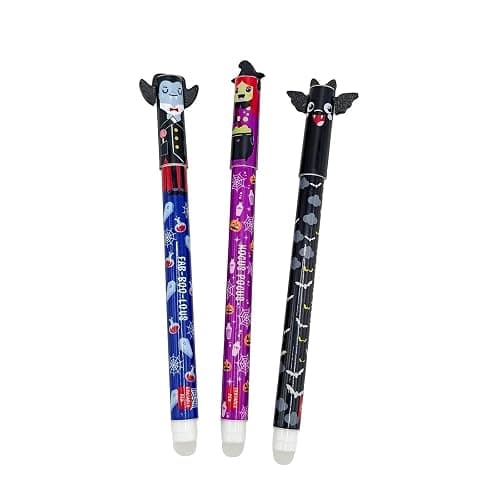 Shinekoo Juego de 3 bolígrafos de gel borrables de Halloween, diseño de animales, calabaza, murciélago, bruja, bolígrafos borrables para niños que aprenden y escriben, 3 ml - Image 1