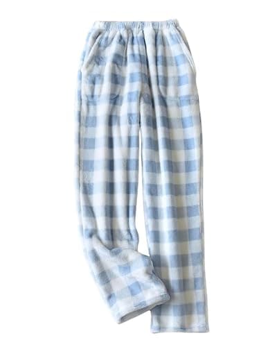 Womens Plaid Fluffy Pajama Pants Fuzzy Fleece Cozy Lounge Pants with Pockets Winter Warm Pj Bottoms - Image 1