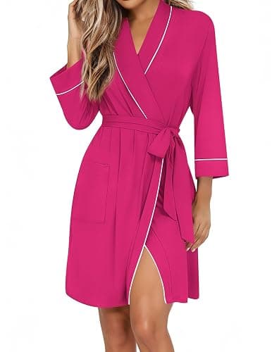 Ekouaer Women Robes Shawl Collar Bathrobe Short Kimono Robe Soft Knit Bathrobes Ladies Sleepwear with Pockets S-XXL - Image 1