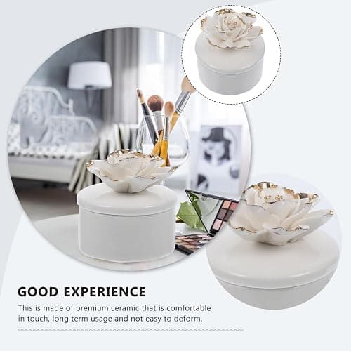 KALLORY Ceramic Jewelry Box with Lid Small Round Floral Trinket Organizer White Necklace and Ring Holder Decorative Storage for Home thumbnail 5