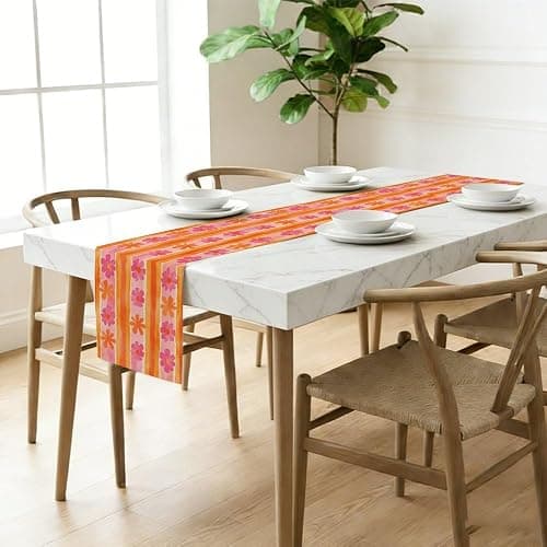 Pink Orange Stripes Floral Table Runner 72 Inches Long Linen Tabel Runner for Kithcen Table Decor Dining Room Decor for Home Kitchen Party Decorations Valentines Day Indoor Outdoor 13X72 Inch thumbnail 7