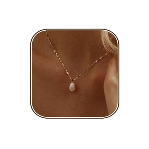 Gold Pearl Necklaces for Women,Dainty Gold Pendant Necklaces Pearl Jewelry | 14K Gold Plated Pearl Necklaces,Dainty Elegant Wedding Necklace,Small Cute Adjustable Minimalist Necklace,Non Tarnish Jewelry - Image 1