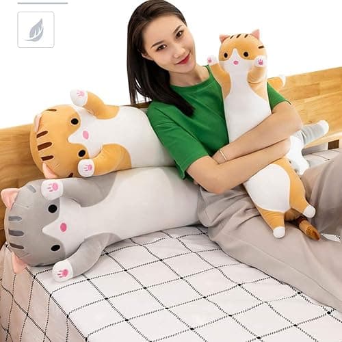 Cute Cat Plush Long Body Pillow Cuddle Cartoon Stuffed Animals Cat Plushie Soft Doll Pillows Gifts for Kids Girls (Orange, 51") - Orange-51 Inch thumbnail 2