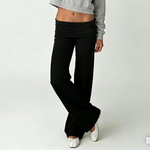 FOMOYUU Fold Over Lounge Pants for Women Y2K Low Rise Wide Leg Yoga Sweatpants Stretchy Foldover Pants Workout Bottoms thumbnail 4