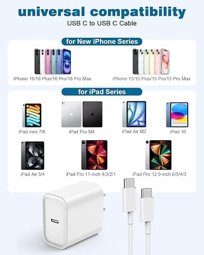 USB C Charger for iPhone 16/15 Charger Fast Charging,Type C Charge Apple Fast USB C Wall Chargers Block Adapter 6FT Long USBC Charging Cable Cord for iPhone 16 Pro Max/iPhone 15 Plus/iPad Pro/Air/Mini thumbnail 7
