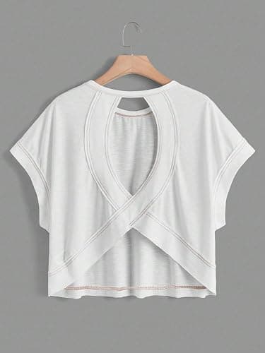 RoseSeek Girl's 2 Packs Open Back Backless Tops Criss Cross Short Sleeve T Shirts Crewneck Casual Tees thumbnail 7