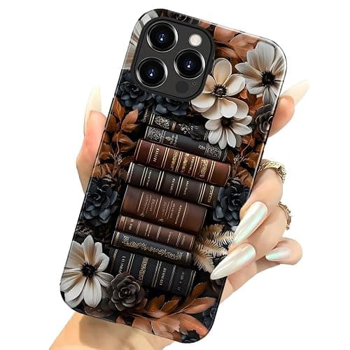 Case for iPhone 15 Pro,Vintage Books Dark Flowers Phone Case Slim Silicone Shockproof Cover for Girls Women（Glossy & Durable） thumbnail 4
