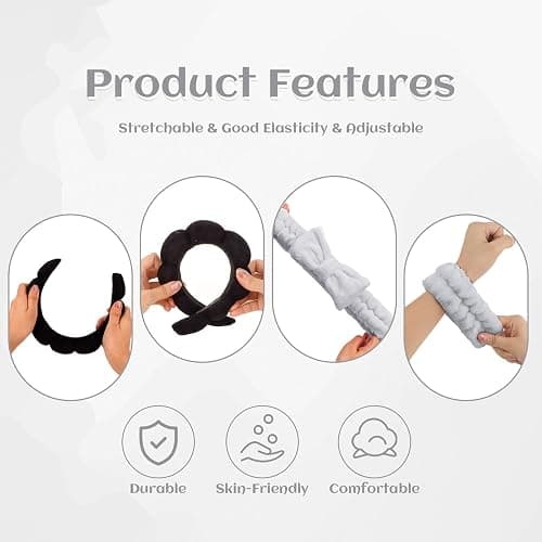 Araluky 6 Pcs Puffy Terry Cloth Headbands and Wristbands for Skincare, Makeup Removal, and Shower thumbnail 7