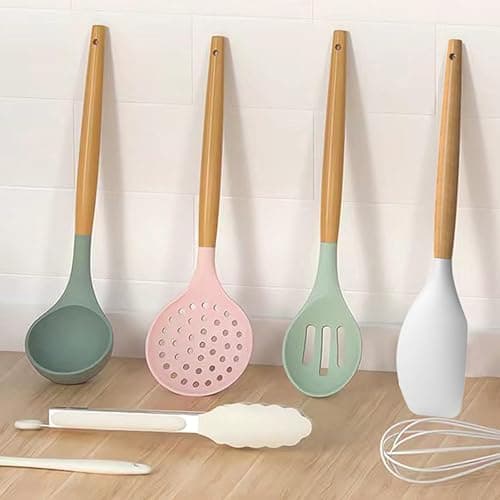 oannao Silicone Cooking Utensils Set - 446°F Heat Resistant Silicone Kitchen Utensils for Cooking,Kitchen Utensil Spatula Set w Wooden Handles, BPA FREE Gadgets for Non-Stick Cookware (Colorful) thumbnail 8