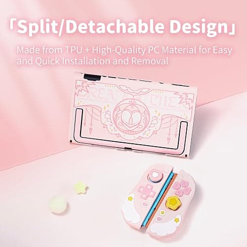 Geekshare Protective Case Set Compatible with switch 2, PC Back Plate with Silicone Joysticks Covers, Includes 2 Thumb Grips, Waterproof Protection - Star Wing Series (Pink) thumbnail 2