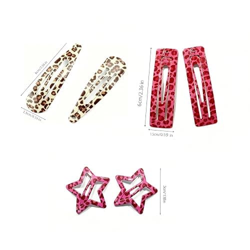 LuminaVibe 24PCS Y2K Retro Animal Print Metal Hair Clips, Assorted Star Waterdrop Rectangle Non-Slip Barrettes, Leopard & Zebra Print Pink Hair Pins for Women Girls thumbnail 5