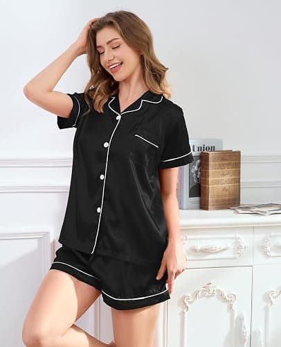 Brezzistaxs Satin Pajama Set for Women 2-Piece Satin PJ Set Button-Down Silk PJ Set - Classic Silky Pajama thumbnail 5