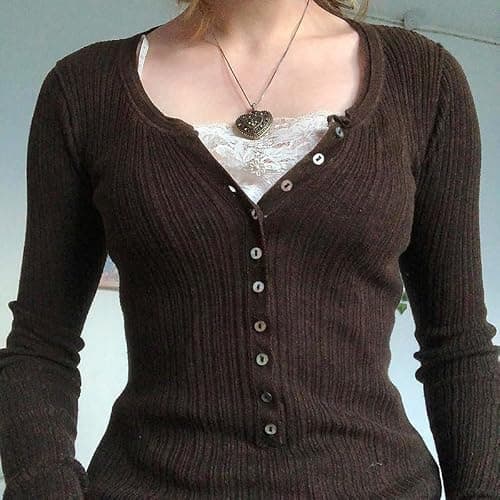 Women Fairy Grunge Tops Y2K Long Sleeve Slim Fit Blouse Vintage Lace Trim V Neck Harajuku Aesthetic Shirt thumbnail 3