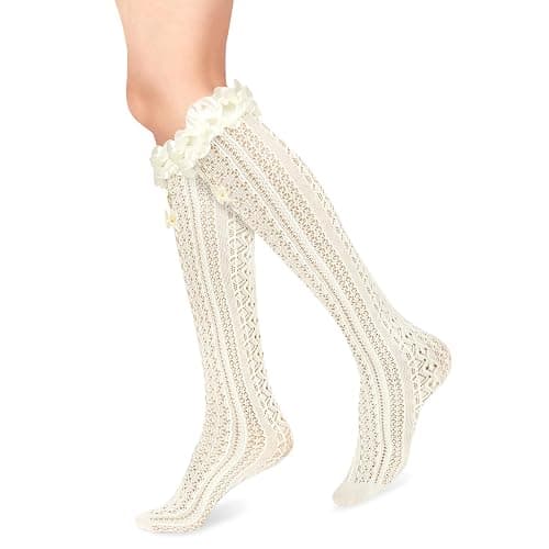 Benefeet Sox Lace Fishnet Knee High Socks Women Girls Ruffle Mesh Knee Highs Lolita Socks Fishnet Stockings thumbnail 2