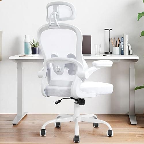 TUKAKA Ergonomic Office Chair,Ultra Thick Spring Cushion Desk Chair,White | Adjustable Lumbar Support and Headrest,Flip-up Arms,Rocking Function,Mesh Home Office Computer Chair - Image 1