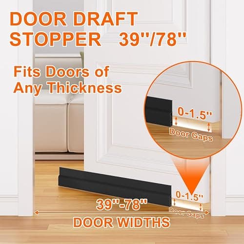 Ormein Door Draft Stopper, Adjustable Weather Stripping Seal for Cold Insulation, Bottom/Under Sweep for Exterior & Interior Doors, Seal Blocker Noise, Black, 39 inches thumbnail 4