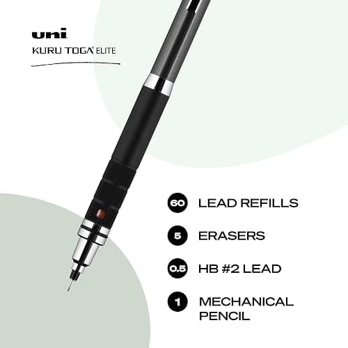 uniball Kuru Toga Elite Mechanical Pencil Starter Kit, 0.5mm, HB #2, Gun Metal Barrel, 1 Pack thumbnail 2