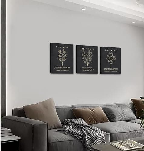 KAIRNE Framed Boho Floral Christian Bible Verse Canvas Wall Art Set,12”*16”Inch The Way The Truth The Life Scriptures Poster Black Minimalist Botanical Flower Bible Wall Decor for Living Room Bedroom thumbnail 7