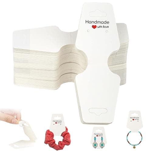 200 Pcs Bracelet Necklace Display Cards, Self Adhesive Jewelry Packaging, Sturdy Hanging Displays for Selling Necklaces, Chokers, Earrings Hair Accessories, Small Business, 4.75x1.75 Inches (White) - Image 1