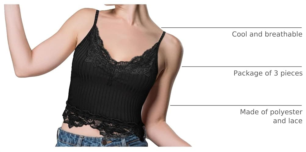 Bencailor 3 Pcs Women's Lace Tank Tops Y2k Camisole Lace Patchwork Crop Tops Grunge Style Ribbed Knitted Clothing thumbnail 4