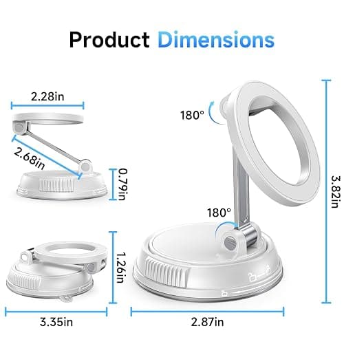 ANDERY Car Phone Holder for Magsafe [78+LBS Strongest Suction & 2400gf Magnetic] 360° Adjustable Car Phone Mount, Phone Holders for Your Car for iPhone 17-12 Pro Max Plus Air, White thumbnail 7
