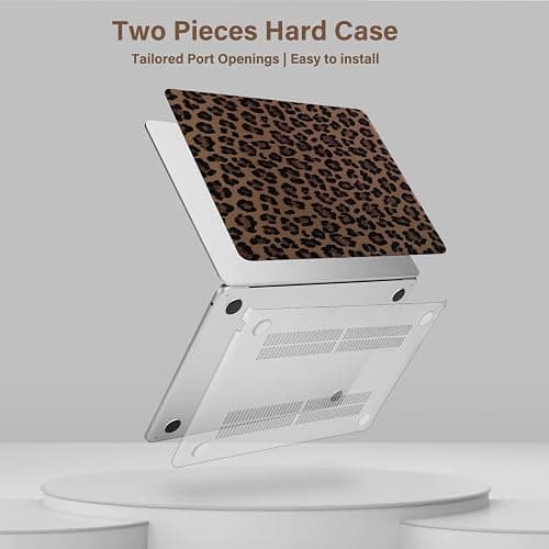 MOSISO Compatible with MacBook Air 13 inch Case M5 M4 M3 M2 | Cheetah Spots PU Leather Coated Hard Shell&Keyboard for MacBook Air 13.6 inch Case 2026-2022 A3449 A3240 A3113 A2681, Brown thumbnail 5