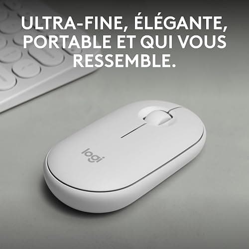 Logitech Pebble Mouse 2 M350s fine sans fil Bluetooth | Portable, légère, boutons personnalisables, clics discrets, Easy-Switch Windows/macOS/iPadOS/Android/ChromeOS - Blanc thumbnail 2