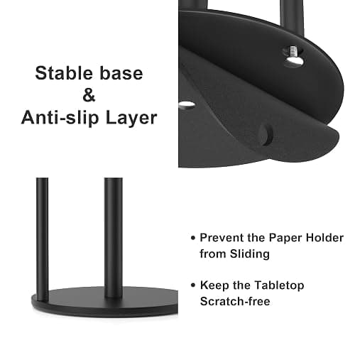 Paper Towel Holder Black, Premium Stainless Steel Kitchen Roll Dispenser, Countertop Roll Organizer with Weighted Base thumbnail 5