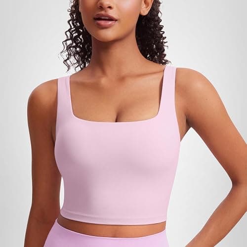 CRZ YOGA Butterluxe Square Neck Crop Tank Top | Built in Bra, Light Support, Removable Pads, Yoga, Extremely Soft, Wide Straps, Longline Sports Bras for Women thumbnail 5