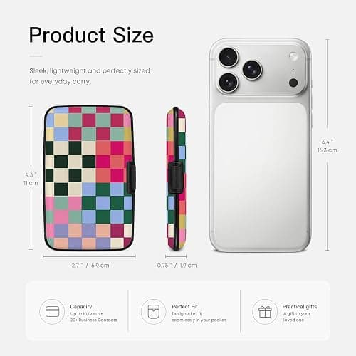 WixScribe Credit Card Holder Multicolor Checker Mini Aluminum Wallet | ABS Business ID Case,Hard Case Large Capacity 6 Slots, Waterproof Durable ，Secure Closure Slim Small Credit Card Protector thumbnail 2