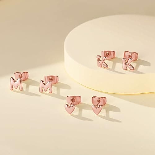 JIAOGE Stud Earrings for Girls Gifts - 2 Pairs S925 Sterling Silver Post Real Gold/Rose Gold Plated Heart Initial Stud Earrings for Girls Teen Girl Gifts Hypoallergenic Earring for Women Jewelry thumbnail 7
