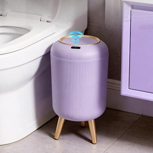 onlcuk Motion Sensor Bathroom Trash Can with Lid, 3 Gallon/11L Automatic Bathroom Wastebasket,Touchless Trash Bin with Removable Legs for Kitchen,Office,Toilet,Bedroom,Smart Sensor Trashcan-Purple - Image 1