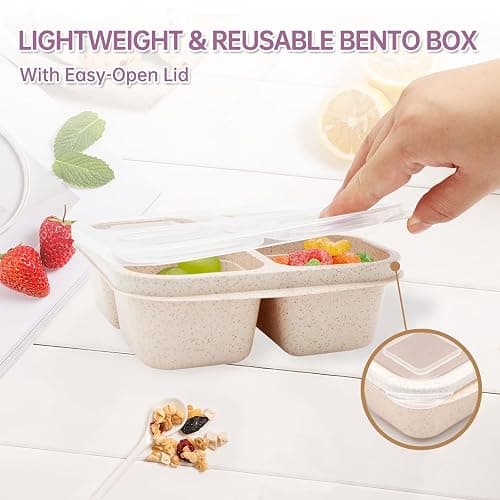 rngwaper 5 Pack Bento Lunch Box，4 Compartment Snack Containers，Divided Bento Snack Box，Meal Prep, Lunch Box Kids/Toddle/Adults,Food Storage Containers for School, Work and Travel (Multicolor-1) - Multicolor-5pack thumbnail 5