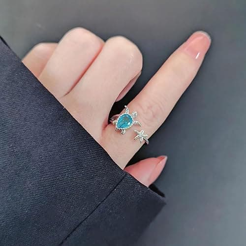 PINK TOWN Sea Turtle Starfish Ring Sea Star Summer Beach Jewelry Adjustable Cute Ring Ocean Series Vacation Sea Turtle Sea Star Ring Teen for Women thumbnail 2
