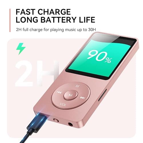 AGPTEK A02 MP3 Player with Bluetooth 5.3, 1.8'' 32GB Portable Music Player | with Speaker, FM Radio, Voice Recorder, Supports Expanded Up to 128GB(Rose Gold) thumbnail 6