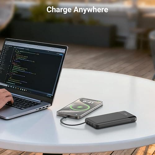 Power Bank 20000mAh with Built in 3 Cable, 22.5W Fast Charging Portable Charger PD 3.0 QC 3.0 USB-C Input & Output LED Display, Camping Battery Pack for iPhone, Samsung, iPad, and More thumbnail 7