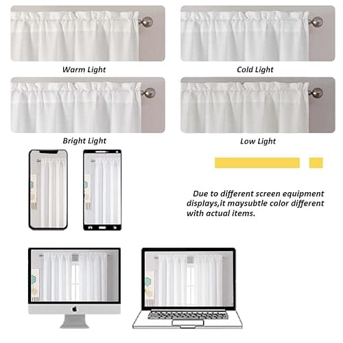 Chyhomenyc White Curtains 45 Inch Length 2 Panels, Faux Linen Textured Semi Sheer Light Filtering Soft Airy Rod Pocket Window Treatment Drapes for Living Room Bedroom, 30Wx45L Inch, 2 PCS thumbnail 7