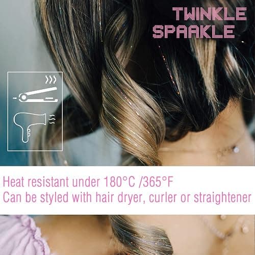 6 Pcs Clip in Hair Tinsle Kit, 19.6 Inch Heat Resistant Glitter Tinsel Hair Extension Clips, Fairy Sparkle Strands Festival Gift Party Dazzle Hair Accessories for Women Girls Kids (GALAXY) thumbnail 3